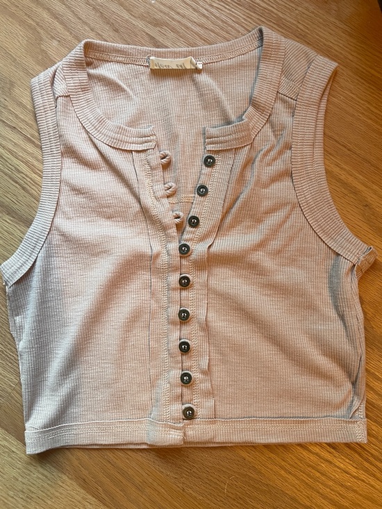 Source Unknown Tops - Sleeveless Ribbed Button-Front crop Tank Top - tan